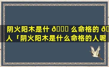 阴火阳木是什 🕊 么命格的 🐈 人「阴火阳木是什么命格的人呢」